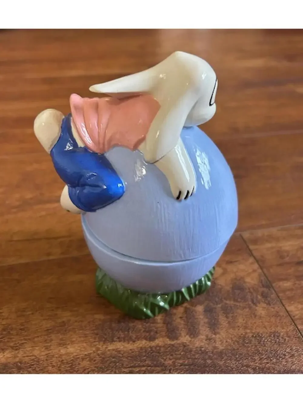 Vintage Ceramic Bunny on Lavender Egg Trinket Box